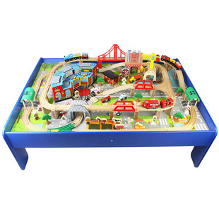 EDWONE百变木制火车轨道木质轨道车玩具桌大型电动城市积木玩具