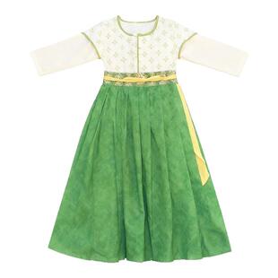女童汉服2026春夏古风田园少女圆领连衣裙儿童绿色半壁假两件裙子
