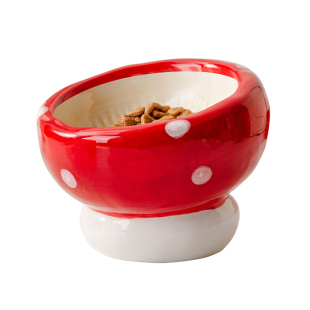 反口蘑菇陶瓷宠物碗高脚猫碗喝水斜口猫咪保护颈椎饭碗打翻可爱y