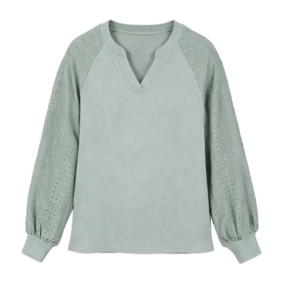 Solid Color V Neck Women Long Sleeves T-shirt Casual Tops
