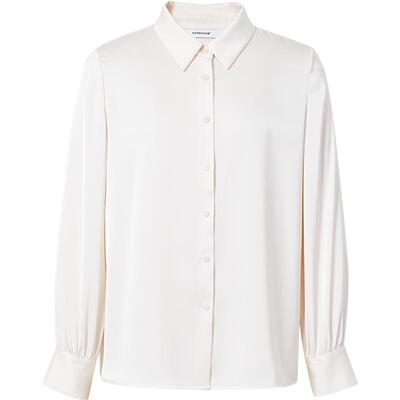 红袖outlets秋季2024新款女装翻领职场通勤缎面衬衫hopeshow