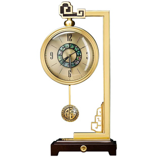 纯铜座钟现代简约客厅中式创意摆件桌面台式石英钟轻奢实木时钟表