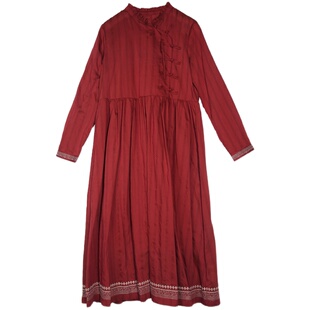 【ZOLLE因为】纯色国风系带长款连衣裙春夏新款