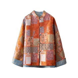 高定双面穿100%桑蚕丝花色拼接非遗蜀锦新中式真丝外套女国风开衫
