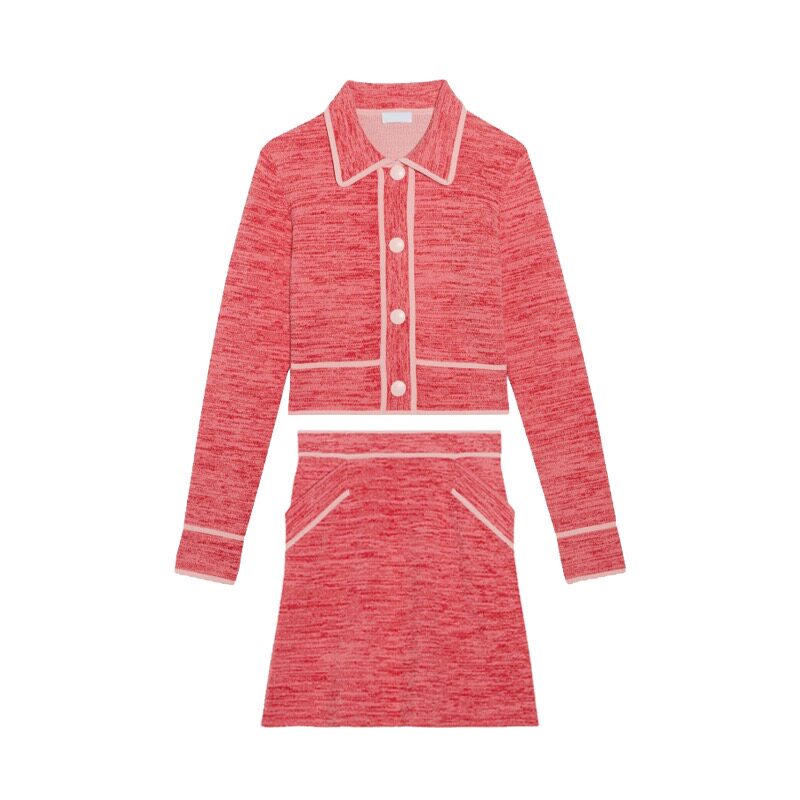 CLAUDIE PIERLOT春秋女装法式针织包臀裙小香风套装妍珍同款粉色