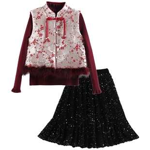 拜年服女童唐装2026新款儿童新中式国风套装新年衣服战袍过年服装