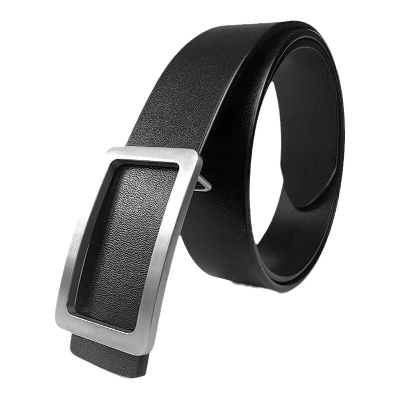 纯钛合金男士方形镂空O型扣头层牛皮带轻防过敏百搭时尚商务腰带