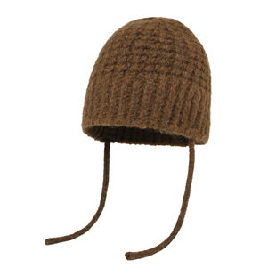 IIING帽控 显脸小毛线帽子女秋冬款保暖毛绒针织护耳帽绑带包头帽