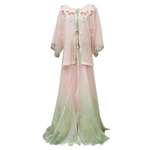 花尖古典舞新中式印花开衫纱衣飘逸裤裙大摆裙中国民族舞蹈练功服