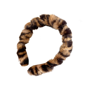 韩系豹纹带齿毛绒发箍女2025新款防滑洗脸发卡高颅顶头箍秋冬发饰