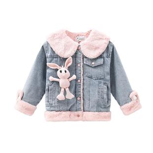 MOMOCO/玛米玛卡女童加绒牛仔外套2025冬季新款中大童可爱加厚甜