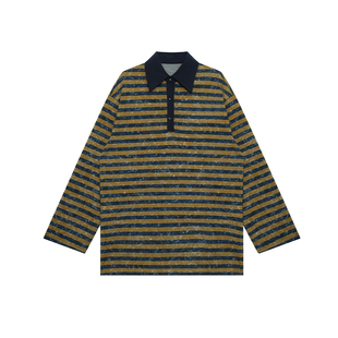 CIZZLEMORE【自由新风】撞色条纹POLO领长袖卫衣宽松中长款上衣