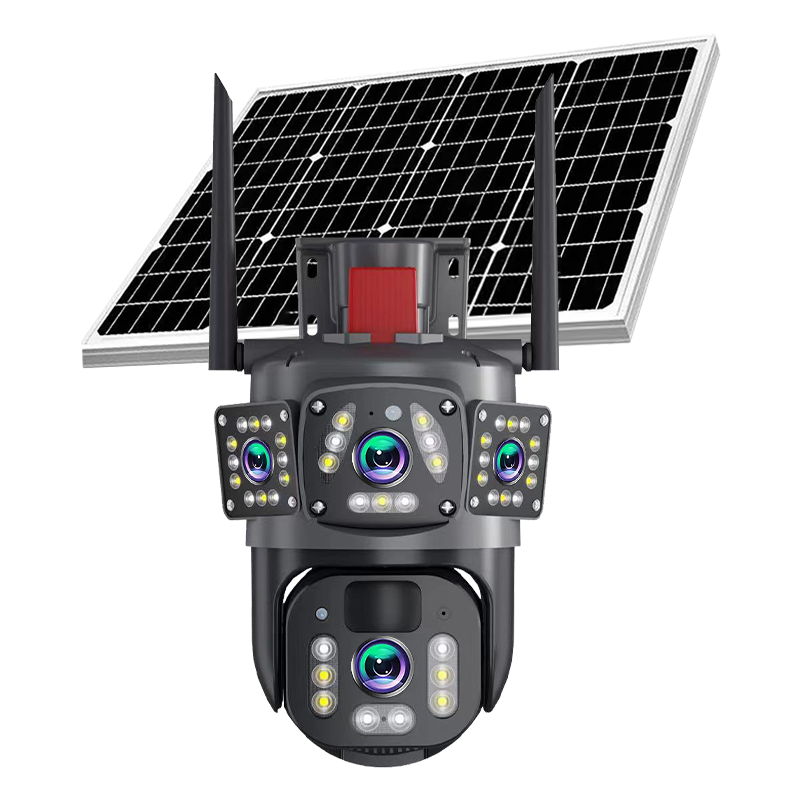 免充流量4G三画面太阳能监控摄像头无电无网户外防水远程对讲夜视