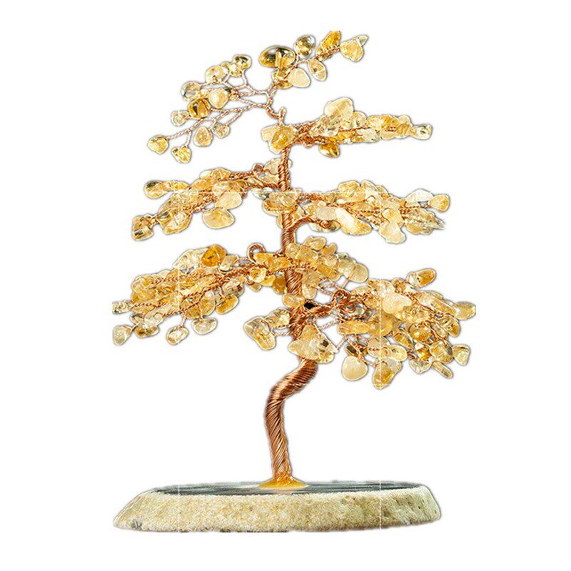 天然黄水晶紫水晶粉水晶碧玺招财树玛瑙原石底座家居店铺送礼摆件