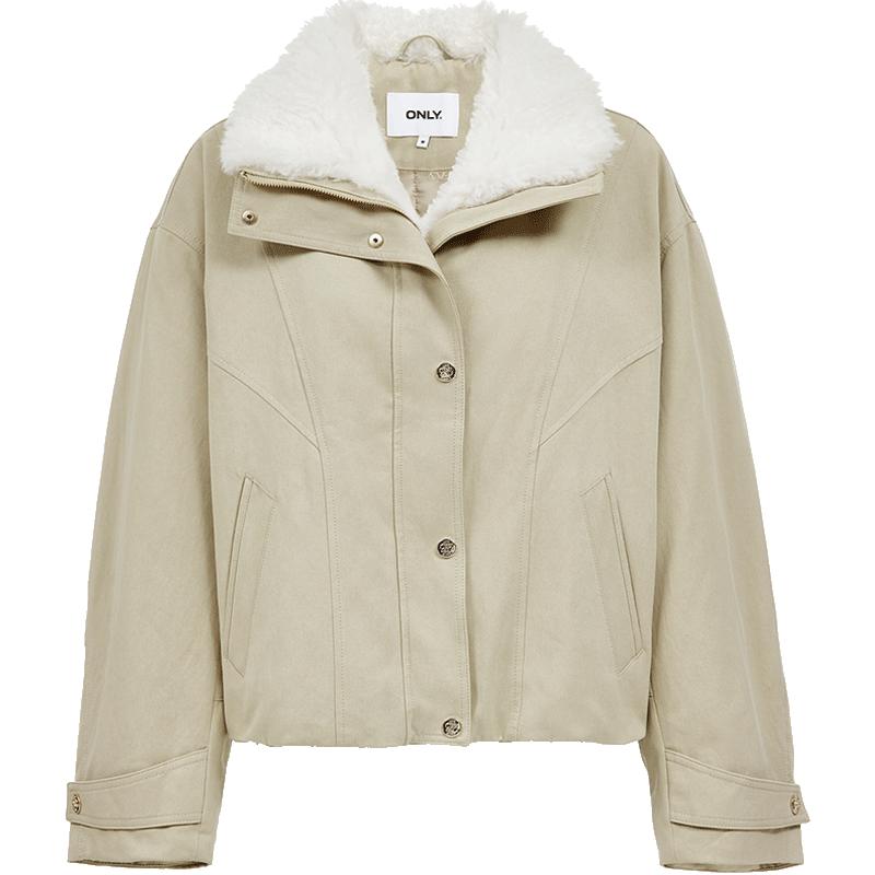 ONLY毛领拼接大翻领落肩棉服