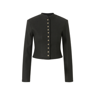 SINGLE MOMENT 25AW秋季法式短款单排扣立领夹克外套长袖上衣女