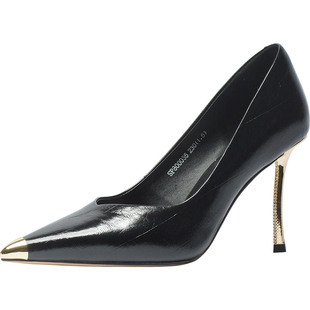 CDF女鞋2025春季新款时尚气质时装鞋百搭真皮浅口高跟尖头通勤鞋