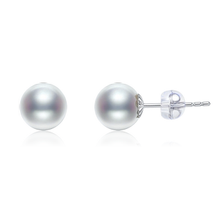京润珍珠 海水珍珠耳钉Akoya真多麻色925银圆形耳饰小珍珠耳钉P