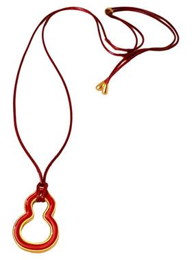 红色镂空葫芦吊坠皮绳长项链配饰