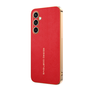 电镀荔枝纹适用于三星S25FE手机壳新年款s25ultra专用外壳S25Edge高端皮纹S25Plus套s25+防摔硅胶Galaxys25红