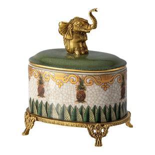 茱莉安法式复古陶瓷配铜金色绿色盖盒带盖装饰盒桌面饰品小摆件