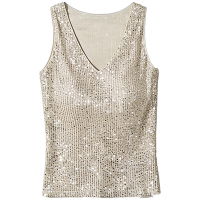 Slim fit sexy sequin neck hanging vest修身性感亮片挂脖背心女