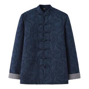 男士棉服男款冬季棉袄爷爷冬装薄棉外套男爸爸棉衣提花中式中国风