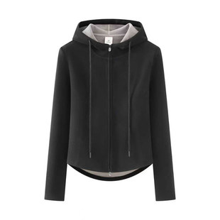 艾格2025新款早秋时尚小蛮腰连帽双拉链摇粒绒内胆卫衣加厚上衣