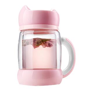 凯霖猫咪杯双层玻璃杯女花茶杯子泡茶办公便携创意可爱水杯大口径