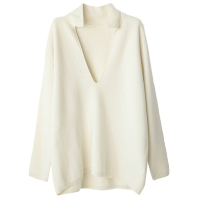法式大V领套衫大毛衣山羊绒