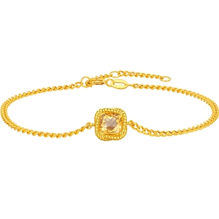 潮宏基至简18K金水晶石榴石橄榄石手链彩金方糖礼物轻奢女生辰石