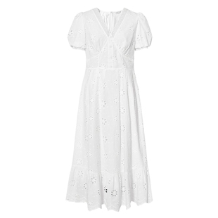 伊芙丽镂空棉布绣花定位边下摆仙女连衣裙2025夏季新款气质裙子