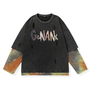 GENANX闪电潮牌秋冬水洗做旧情侣假两件重磅休闲卫衣张子墨同款
