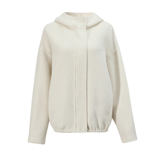 NON RESTRAIN设计感抽绳连帽羊毛双面呢外套女松弛感短款羊绒大衣