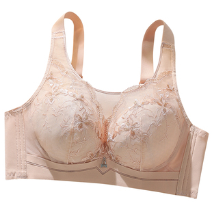 无钢圈蕾丝刺绣文胸女全罩杯聚拢大胸显小上托内衣大码