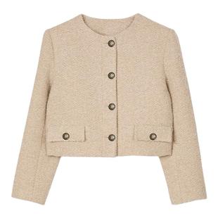 线上限定SANDRO2025秋冬女装法式气质时尚米黄色纹理感短款外套