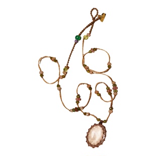 藤蔓|粉晶天花板. 宝石级粉晶与透辉石碧玺彩珠橙玉髓编绳项链