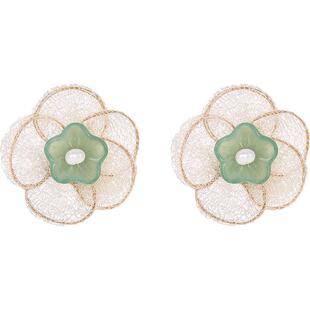 JAY白山茶花夸张耳钉女小众设计感翡翠耳饰2026新款爆款珍珠耳环