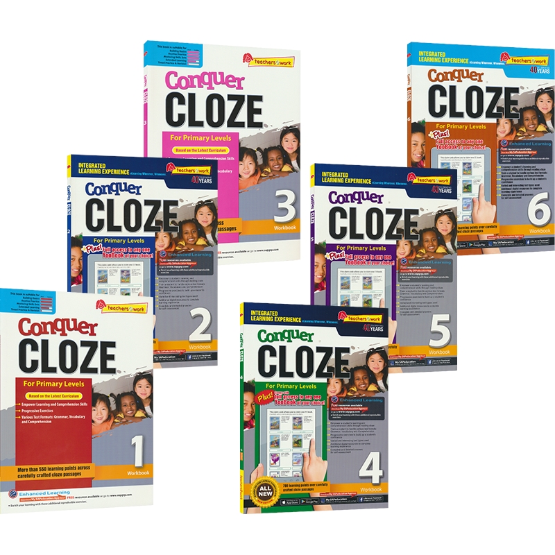 SAP Conquer Cloze Workbook 1-6年级攻克系列完形填空6册练习册套装 7-12岁新加坡小学新亚出版社教辅英文原版进口