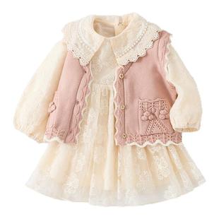 女童连衣裙2026新款小公主裙春装小清新针织衫套装韩系宝宝小香风