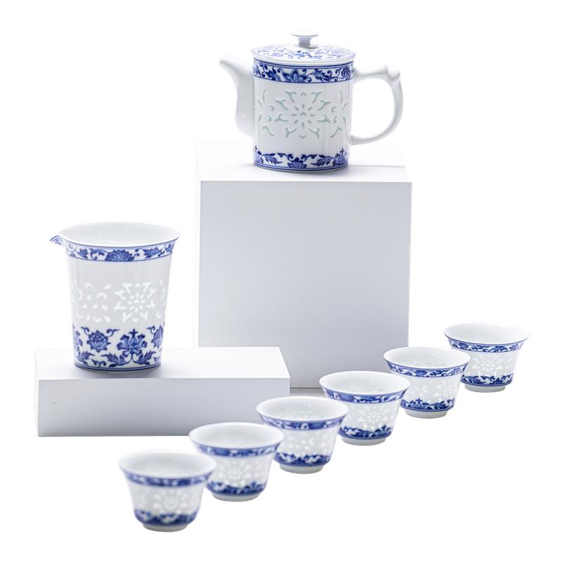 青花玲珑高档陶瓷泡茶壶茶杯