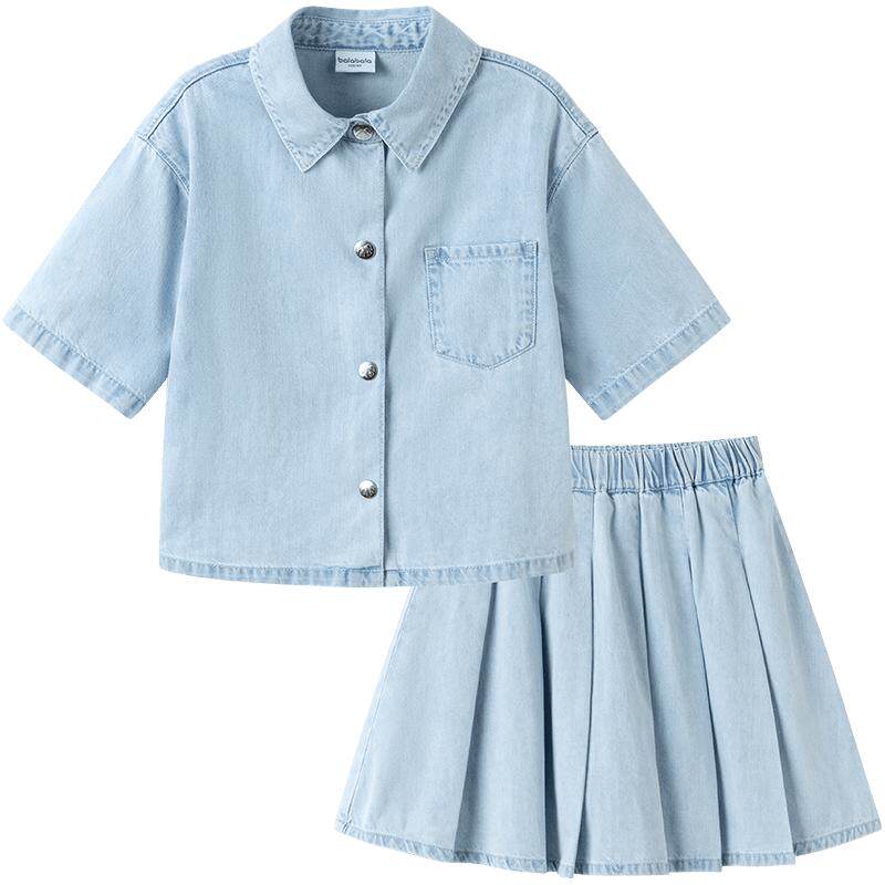 巴拉巴拉女童牛仔套装裙子衬衫夏