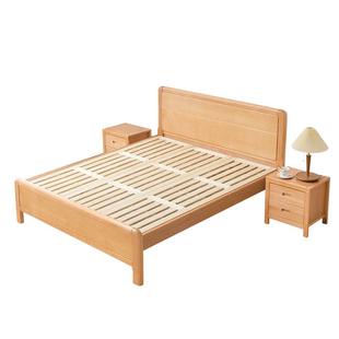 全实木榉木加厚北欧原木风1米5儿童简约单双人主卧室小户型大婚床