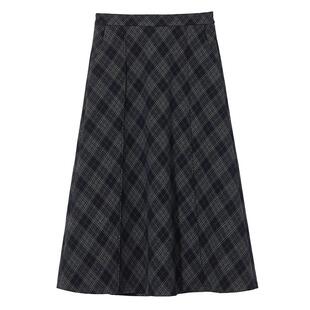 热风女士格纹半身裙2025年冬季新款松紧腰高腰文艺复古显瘦半裙