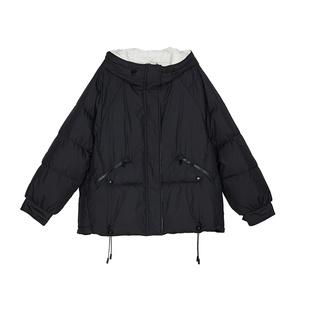 SANI商场同款90鸭绒蓬松御寒保暖冬连帽短款抽绳舒适防风羽绒服女