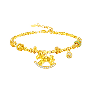 周大生纯银生肖马女手链可爱百搭本命年木马年吊坠新年情人节礼物