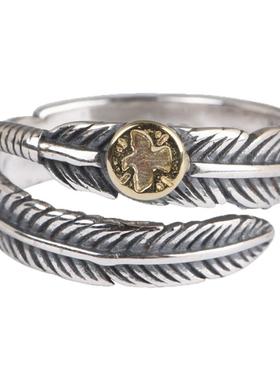 开口银戒指指环羽毛复古工艺女款