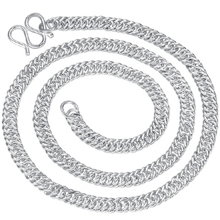 霸气男士999纯银项链足银链子银饰扁链素链坦克古巴链马鞭链粗款