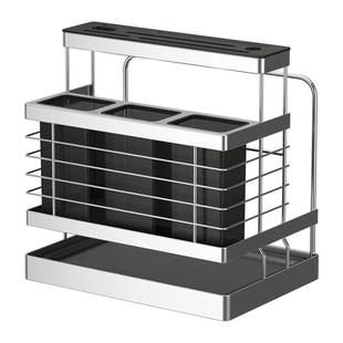 厨房菜刀架刀座菜板砧板筷筒架304不锈钢餐具一体家用收纳置物架