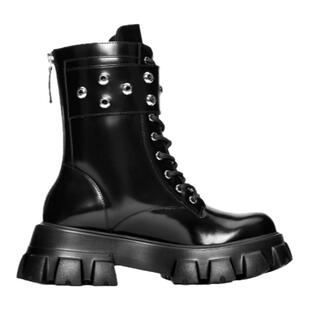 关晓彤同款lost in echo机能风轻便真皮气眼厚底增高短靴马丁靴女